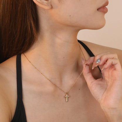 10*15mm CNC White Zircon Cross 0.3 Cross Hammer Solid Clasp Chain 40+5cm+6mm Round Pendant Necklace Gold asonjewelry