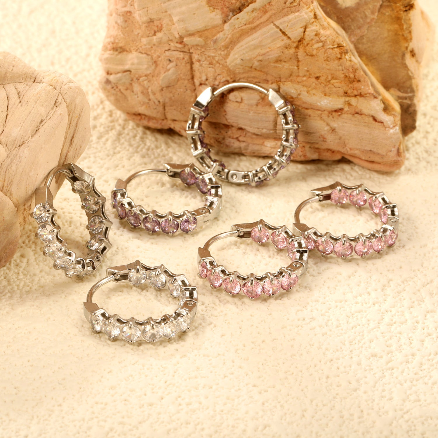 Thick 2.4*Wide 4.2*I.D. 14mm Ear Clips with rounded white/purple/pink zirconium steel/golden color asonjewelry