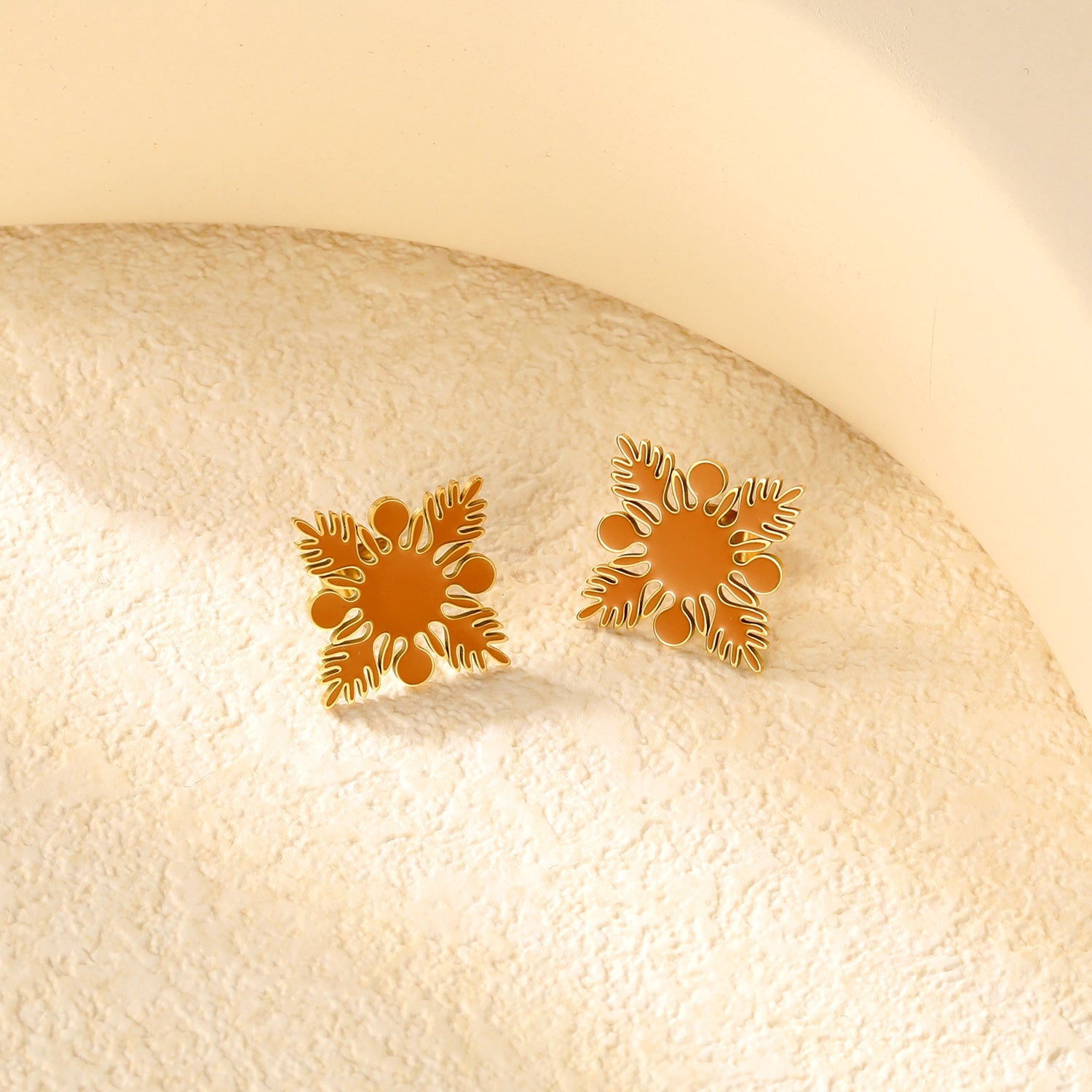 20.2*20.2mm orange/green four-petal flower leaf oil drop earrings gold color asonjewelry