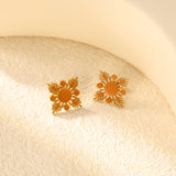 20.2*20.2mm orange/green four-petal flower leaf oil drop earrings gold color