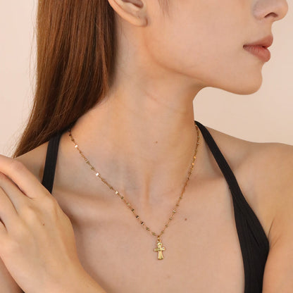 9.5*15mm Vintage Cross Lip Chain 40+5cm+6mm Round Tag Necklace Gold asonjewelry