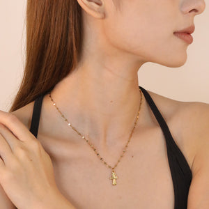 9.5*15mm Vintage Cross Lip Chain 40+5cm+6mm Round Tag Necklace Gold