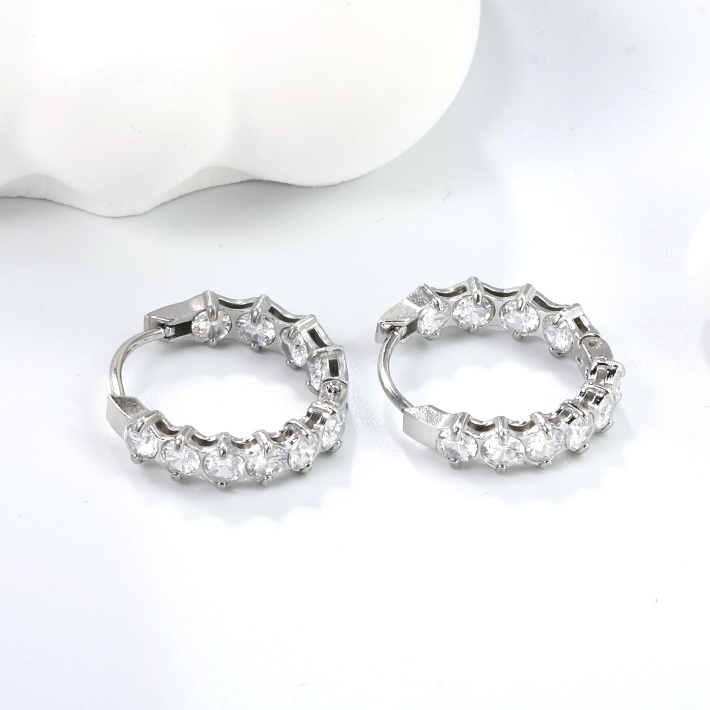 Thick 2.4*Wide 4.2*I.D. 14mm Ear Clips with rounded white/purple/pink zirconium steel/golden color asonjewelry