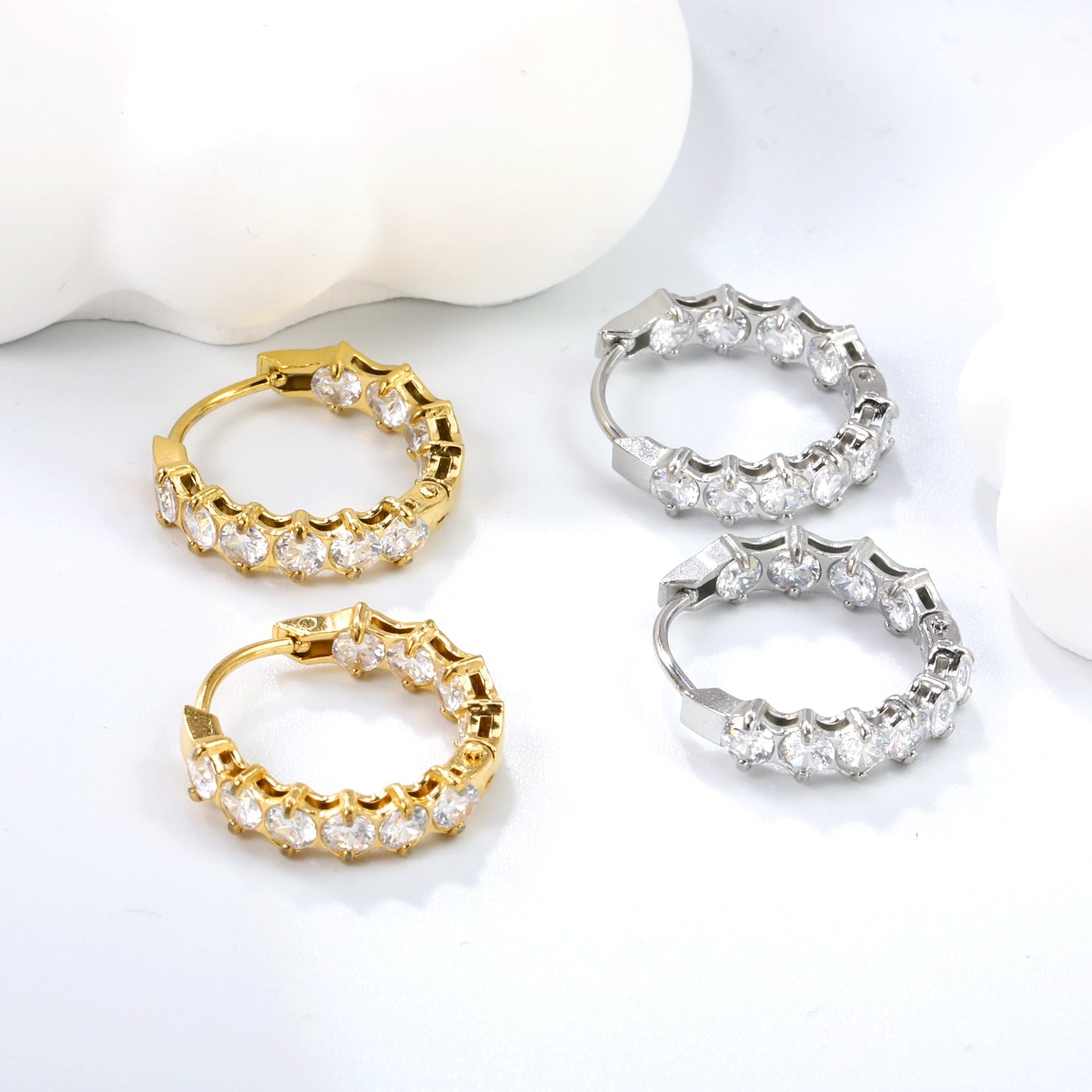 Thick 2.4*Wide 4.2*I.D. 14mm Ear Clips with rounded white/purple/pink zirconium steel/golden color asonjewelry