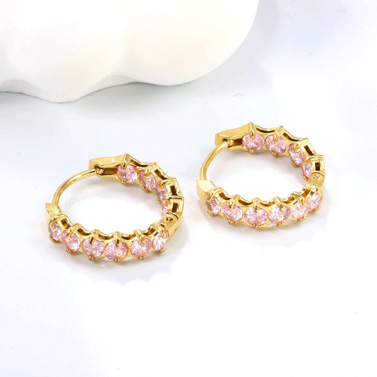Thick 2.4*Wide 4.2*I.D. 14mm Ear Clips with rounded white/purple/pink zirconium steel/golden color asonjewelry