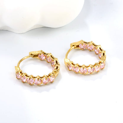 Thick 2.4*Wide 4.2*I.D. 14mm Ear Clips with rounded white/purple/pink zirconium steel/golden color asonjewelry