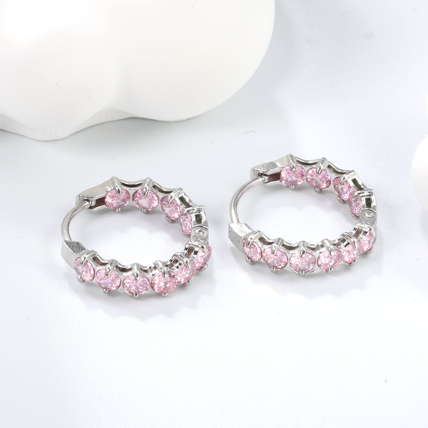 Thick 2.4*Wide 4.2*I.D. 14mm Ear Clips with rounded white/purple/pink zirconium steel/golden color asonjewelry