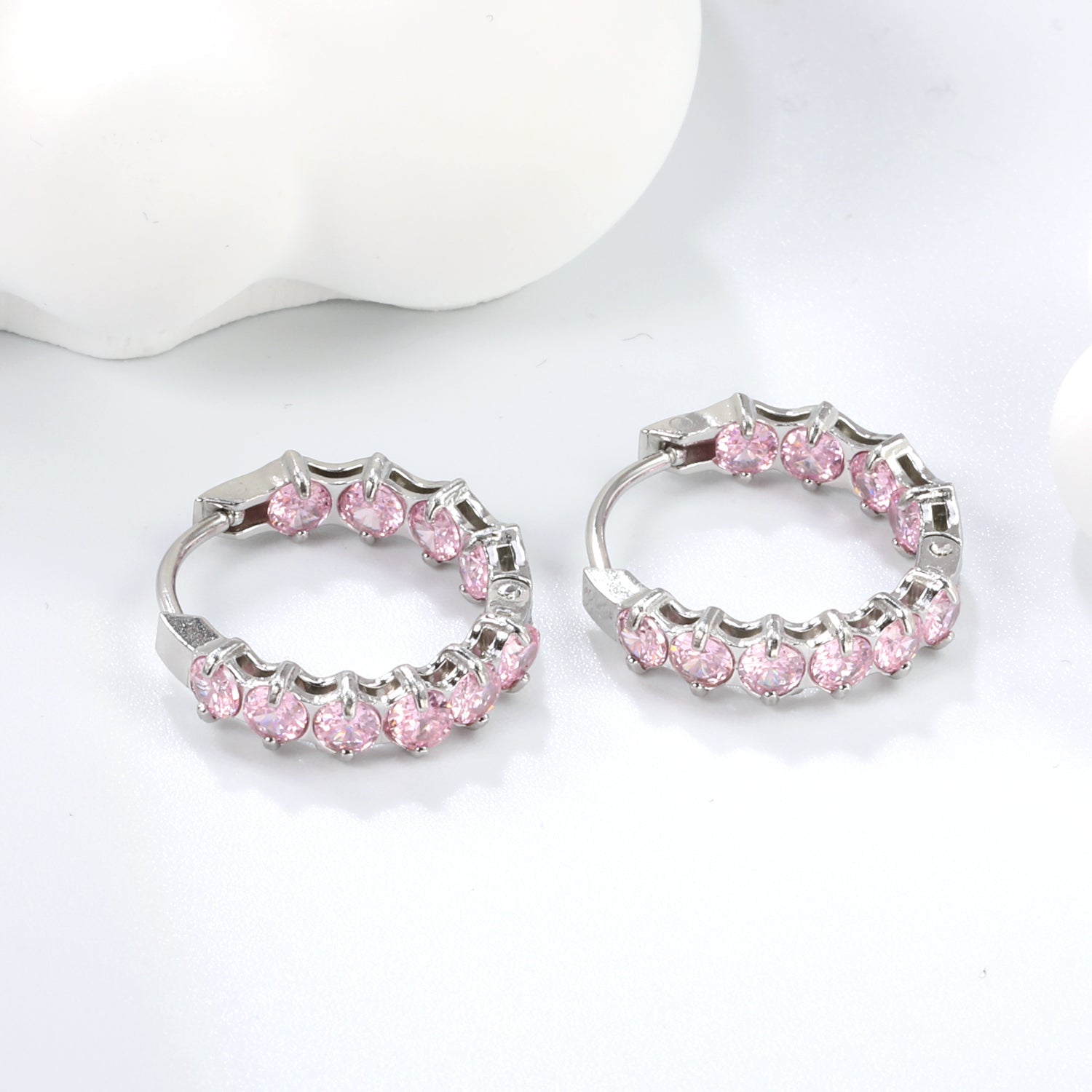 Thick 2.4*Wide 4.2*I.D. 14mm Ear Clips with rounded white/purple/pink zirconium steel/golden color asonjewelry
