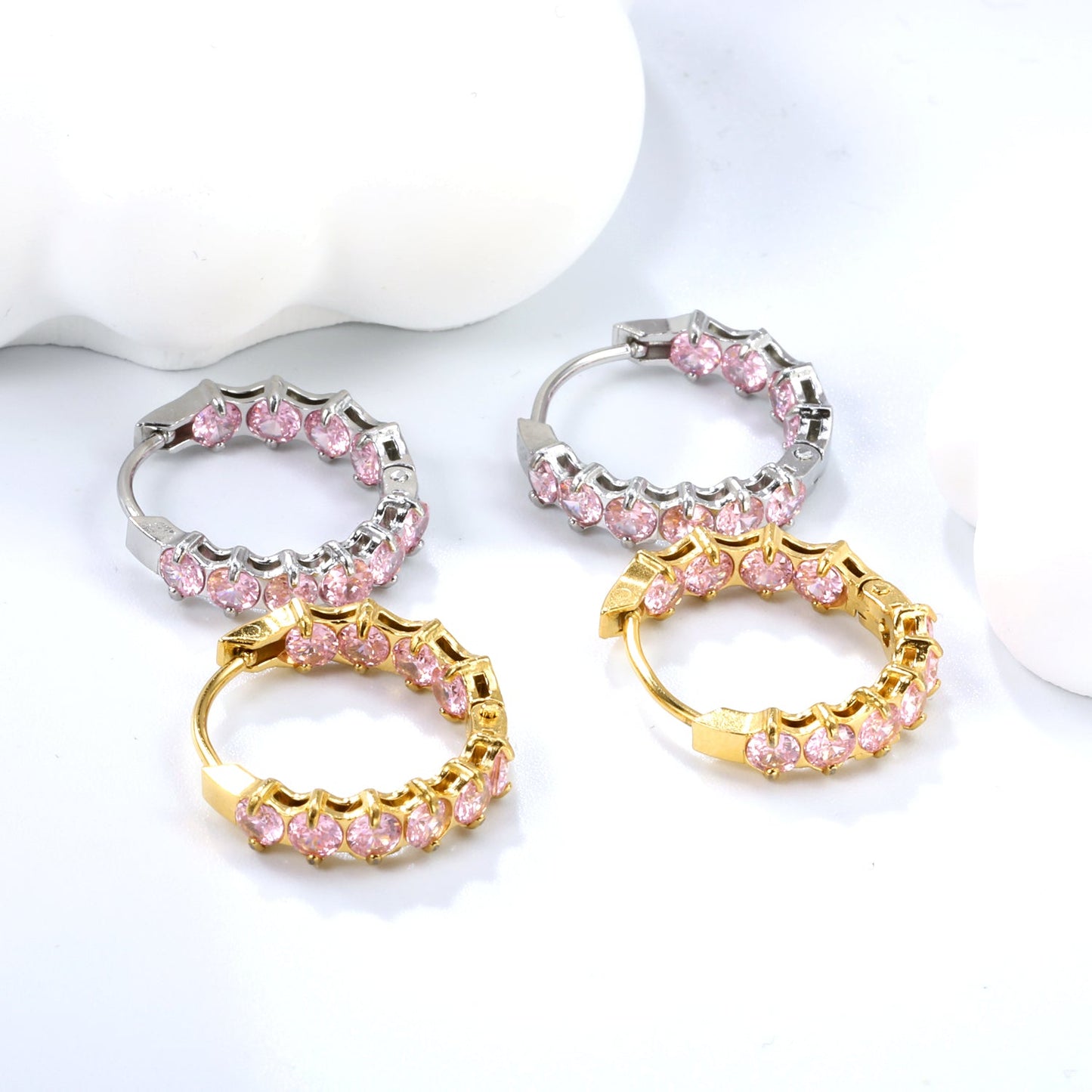 Thick 2.4*Wide 4.2*I.D. 14mm Ear Clips with rounded white/purple/pink zirconium steel/golden color asonjewelry