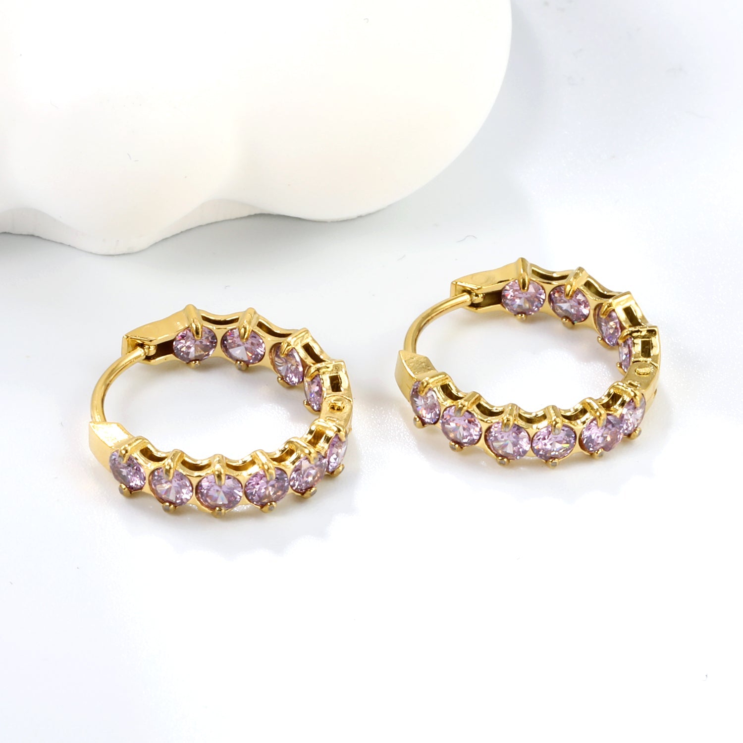 Thick 2.4*Wide 4.2*I.D. 14mm Ear Clips with rounded white/purple/pink zirconium steel/golden color asonjewelry