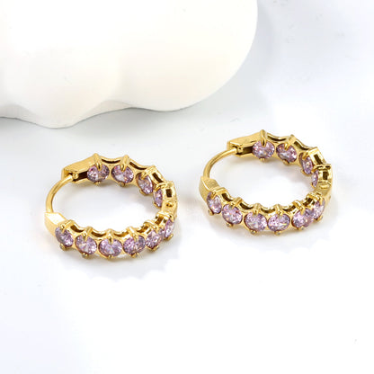 Thick 2.4*Wide 4.2*I.D. 14mm Ear Clips with rounded white/purple/pink zirconium steel/golden color asonjewelry