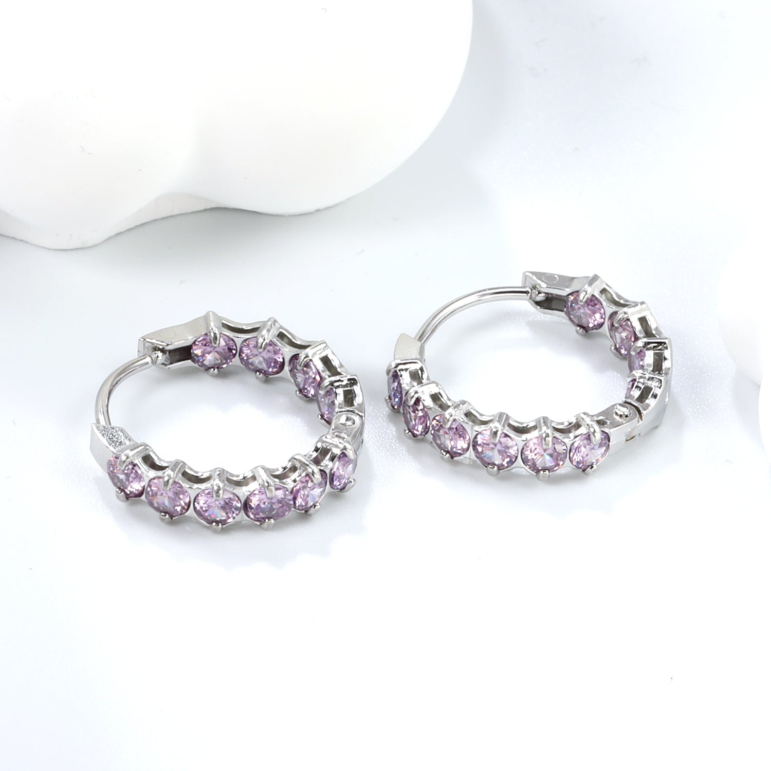 Thick 2.4*Wide 4.2*I.D. 14mm Ear Clips with rounded white/purple/pink zirconium steel/golden color asonjewelry
