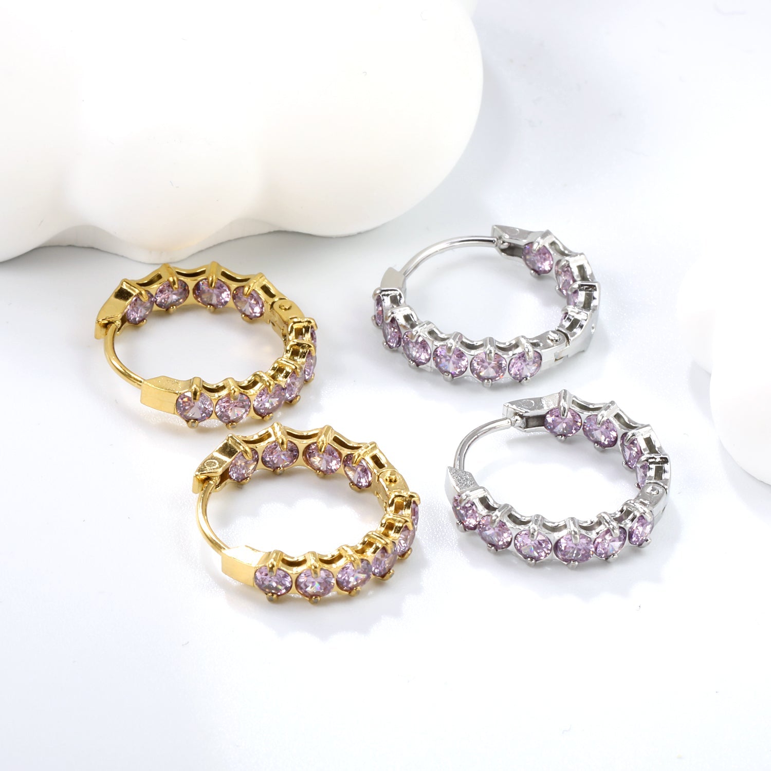 Thick 2.4*Wide 4.2*I.D. 14mm Ear Clips with rounded white/purple/pink zirconium steel/golden color asonjewelry