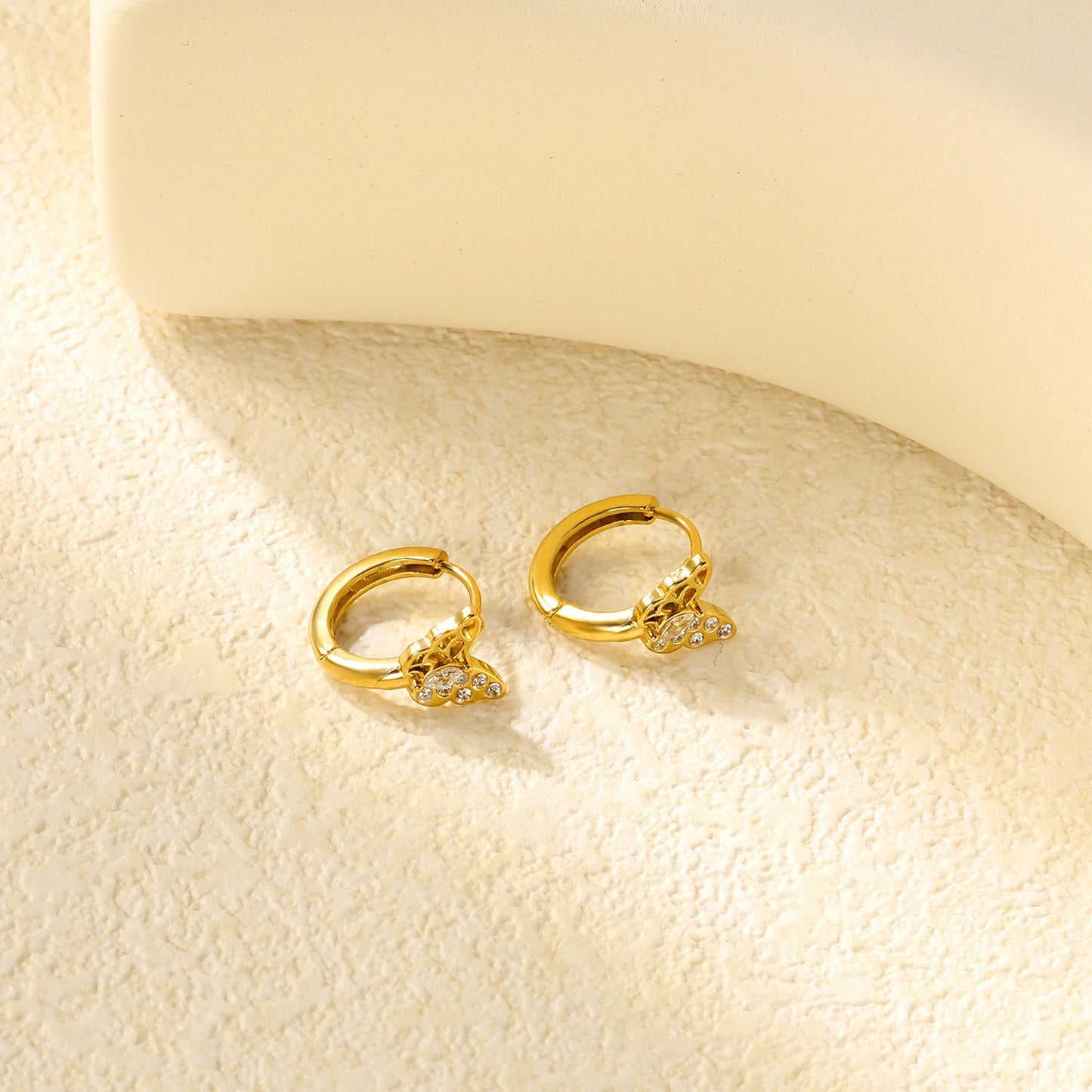 9.1 x 6.8mm Semi-Hollow Butterfly with White Zirconia Earring Hook 2.2 x Inner Diameter 10mm Earring Gold asonjewelry