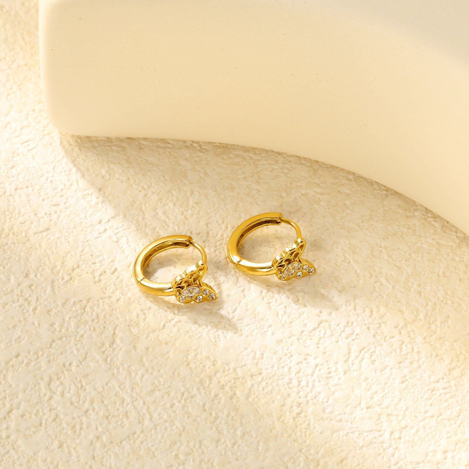 9.1 x 6.8mm Semi-Hollow Butterfly with White Zirconia Earring Hook 2.2 x Inner Diameter 10mm Earring Gold asonjewelry