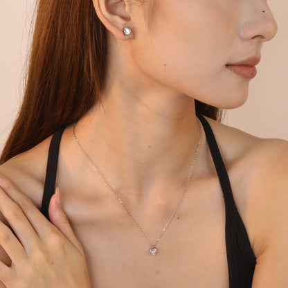 Heart-Shaped Zirconia Set Gold/Steel Earrings: 6mm Pendant: 6mm 0.3mm Cross Chain 40+5cm + 6mm Round Tag asonjewelry