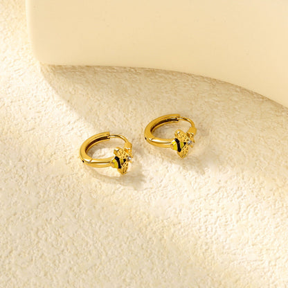 8 x 6.7mm Bee with White Czech Crystal Earring Hook 2.2 x Inner Diameter 10mm Earring Gold asonjewelry