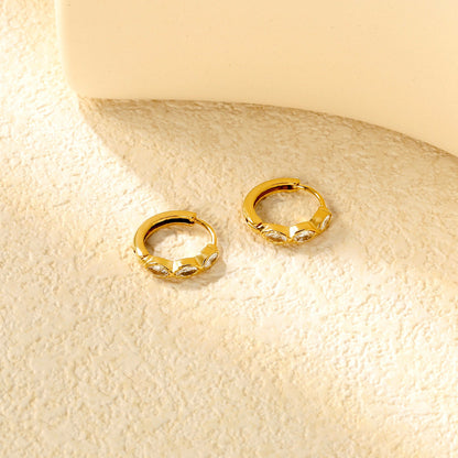 2.9 x 12mm three oval-shaped white zirconia earrings with 2.2 x 10mm inner diameter ear hooks, gold color asonjewelry