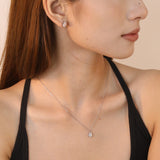 Oval Zirconia Set Gold/Steel Tone Studs: 6*8mm Pendant: 6*8mm 0.3ct Cross Chain 40+5cm + 6mm Round Tag