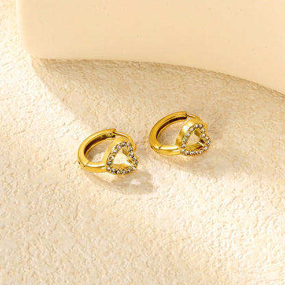 8.9 x 7.8mm heart-shaped openwork with white zirconia, ear hook 2.2 x inner diameter 10mm, gold earrings asonjewelry