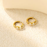 4.1 x 11.7mm three square white zirconia stud earrings with a 2.2mm post and a 10mm inner diameter, gold-colored