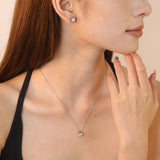 Round Zirconia Set Gold/Steel Earrings: 7mm Pendant: 7mm 0.3mm Cross Chain 40+5cm + 6mm Round Tag