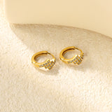 6.4 x 10.9mm diagonal rectangular white zirconia stud earrings with 2.2mm post and 10mm inner diameter, gold-plated