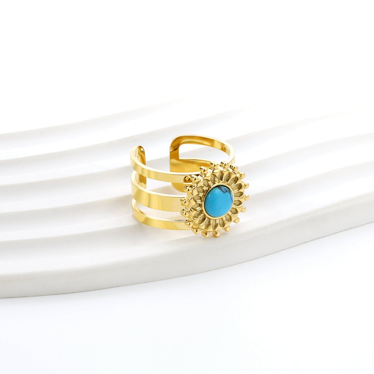 Open Band & Tiny Bead Lace & Turquoise Ring asonjewelry