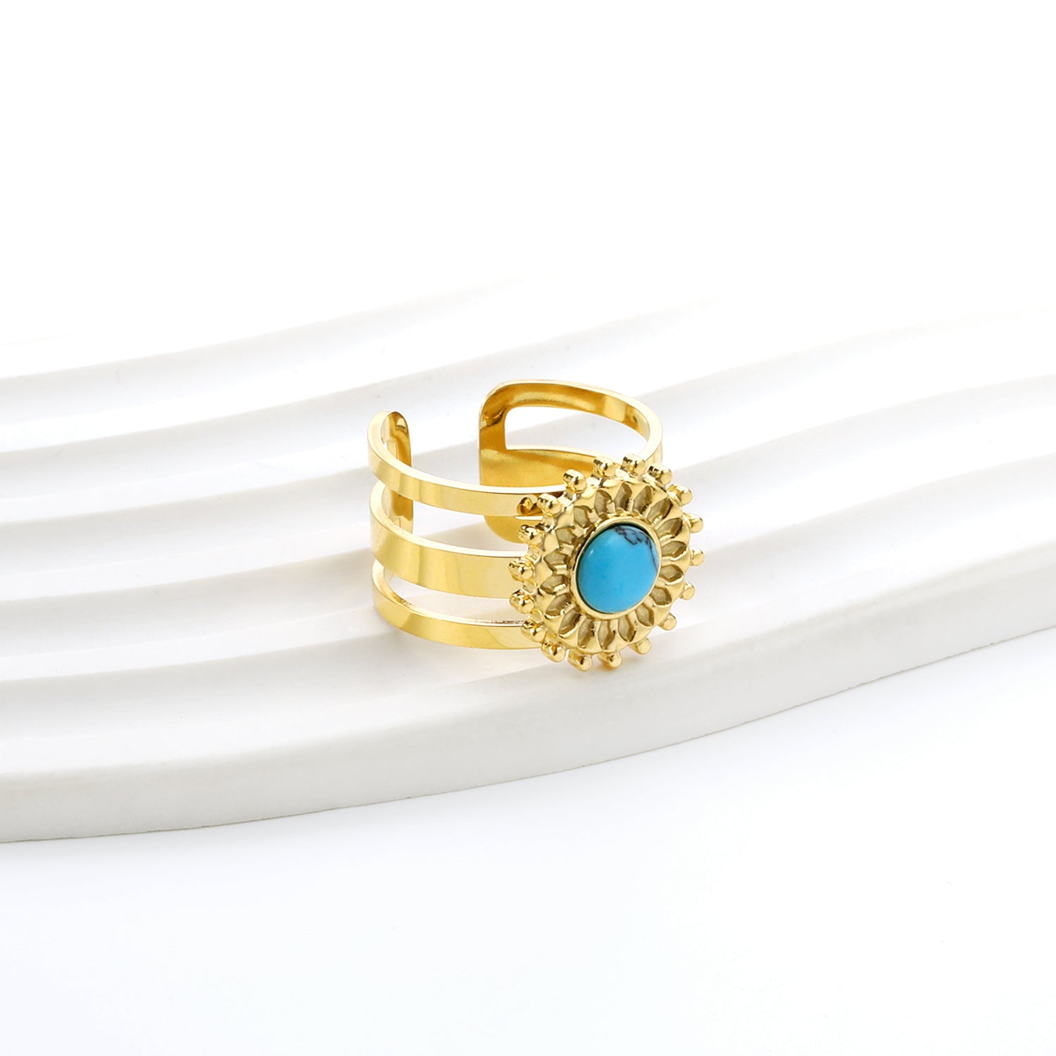 Open Band & Tiny Bead Lace & Turquoise Ring asonjewelry