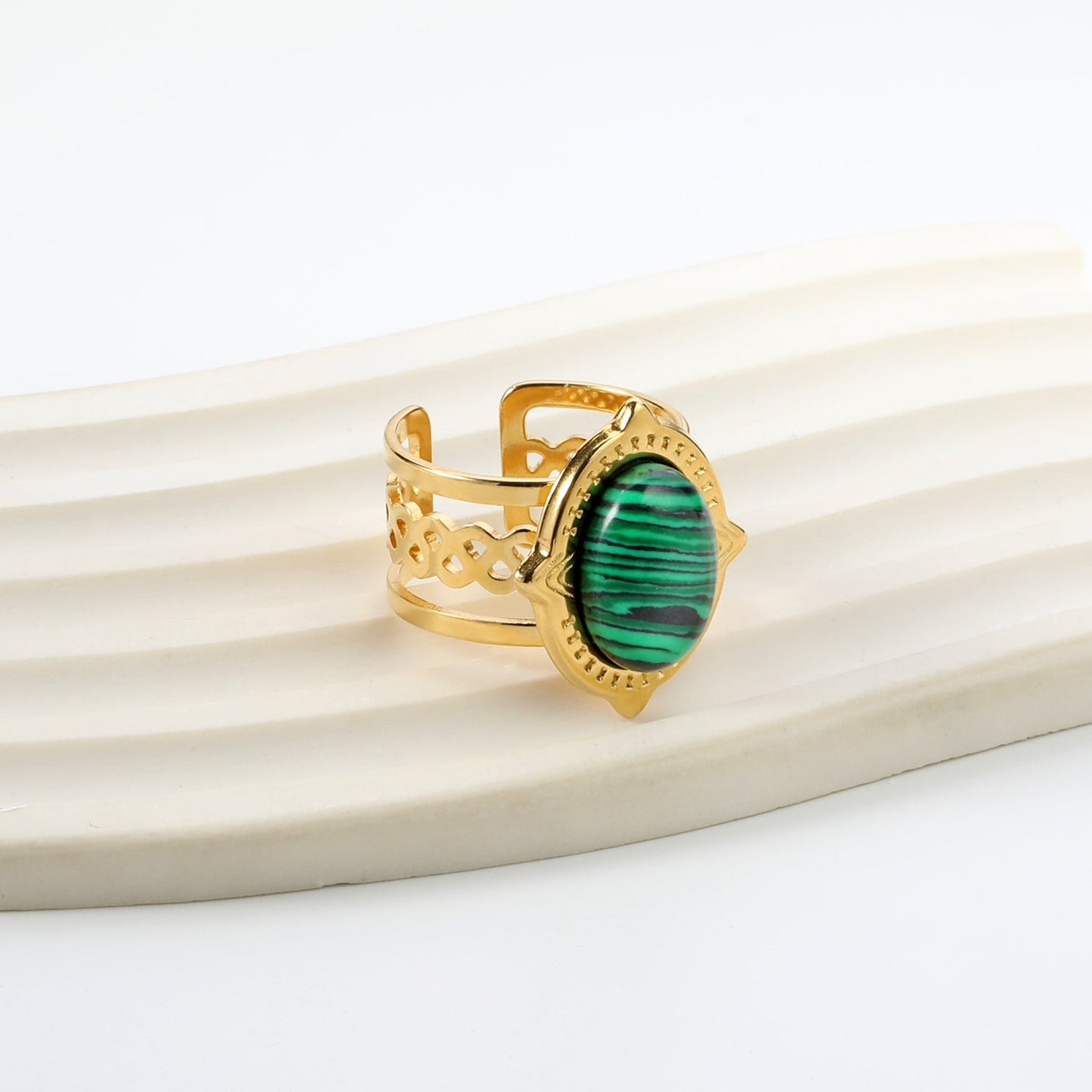Open Oval Band with Green Turquoise Ring asonjewelry
