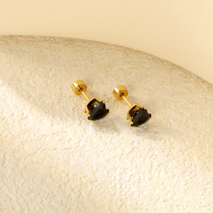 12 pair 6mm Steel/Gold Heart White/Black/Blue CZ Screw Plugs asonjewelry