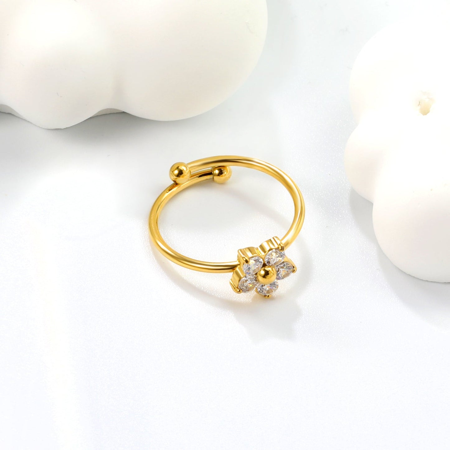 Gold - Plated Multi - Color Gemstone Flower - Shaped Open Rings asonjewelry