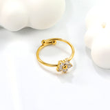 Gold - Plated Multi - Color Gemstone Flower - Shaped Open Rings