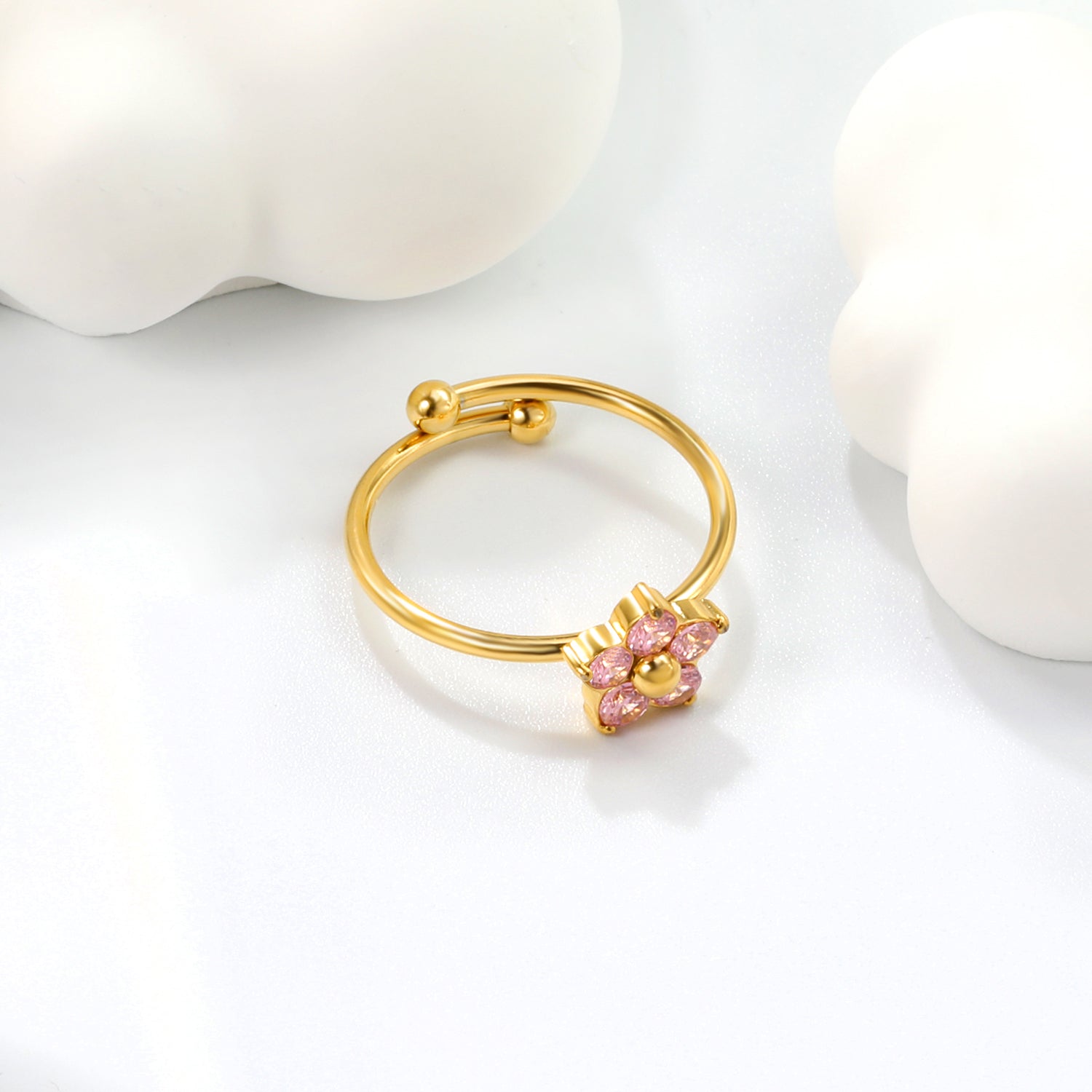 Gold - Plated Multi - Color Gemstone Flower - Shaped Open Rings asonjewelry