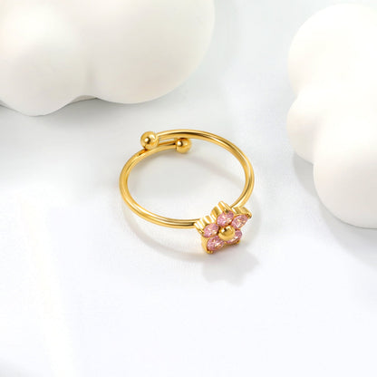 Gold - Plated Multi - Color Gemstone Flower - Shaped Open Rings asonjewelry