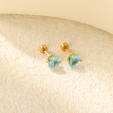 12 pair 6mm Steel/Gold Heart White/Black/Blue CZ Screw Plugs
