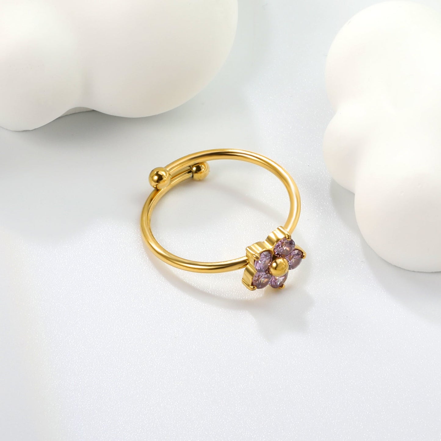 Gold - Plated Multi - Color Gemstone Flower - Shaped Open Rings asonjewelry