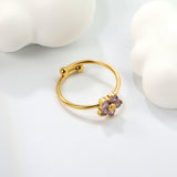 Gold - Plated Multi - Color Gemstone Flower - Shaped Open Rings