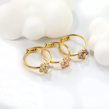 Gold - Plated Multi - Color Gemstone Flower - Shaped Open Rings asonjewelry