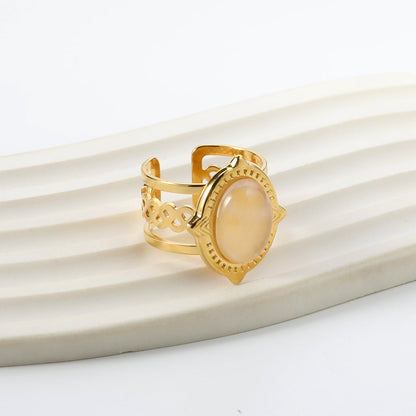 Open Oval Band with White Natural Stone Ring asonjewelry