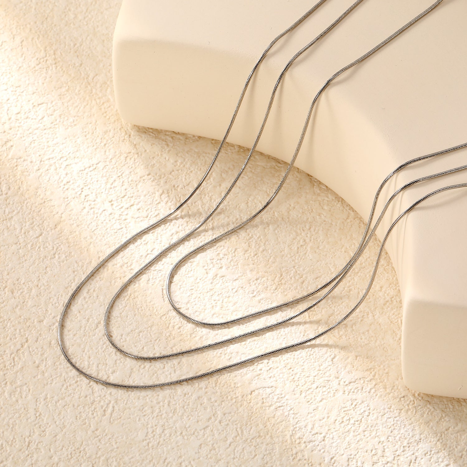 Sweater Chain 0.9 Round Snake 50+60+70cm+5cm+6mm Round Tail Plate Necklace Steel/Golden asonjewelry