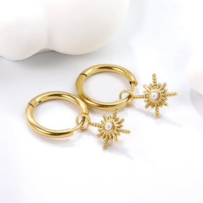 2*12mm I.D. earrings+11.2mm Polaris with white pearl/white/green zirconia earrings Gold color asonjewelry