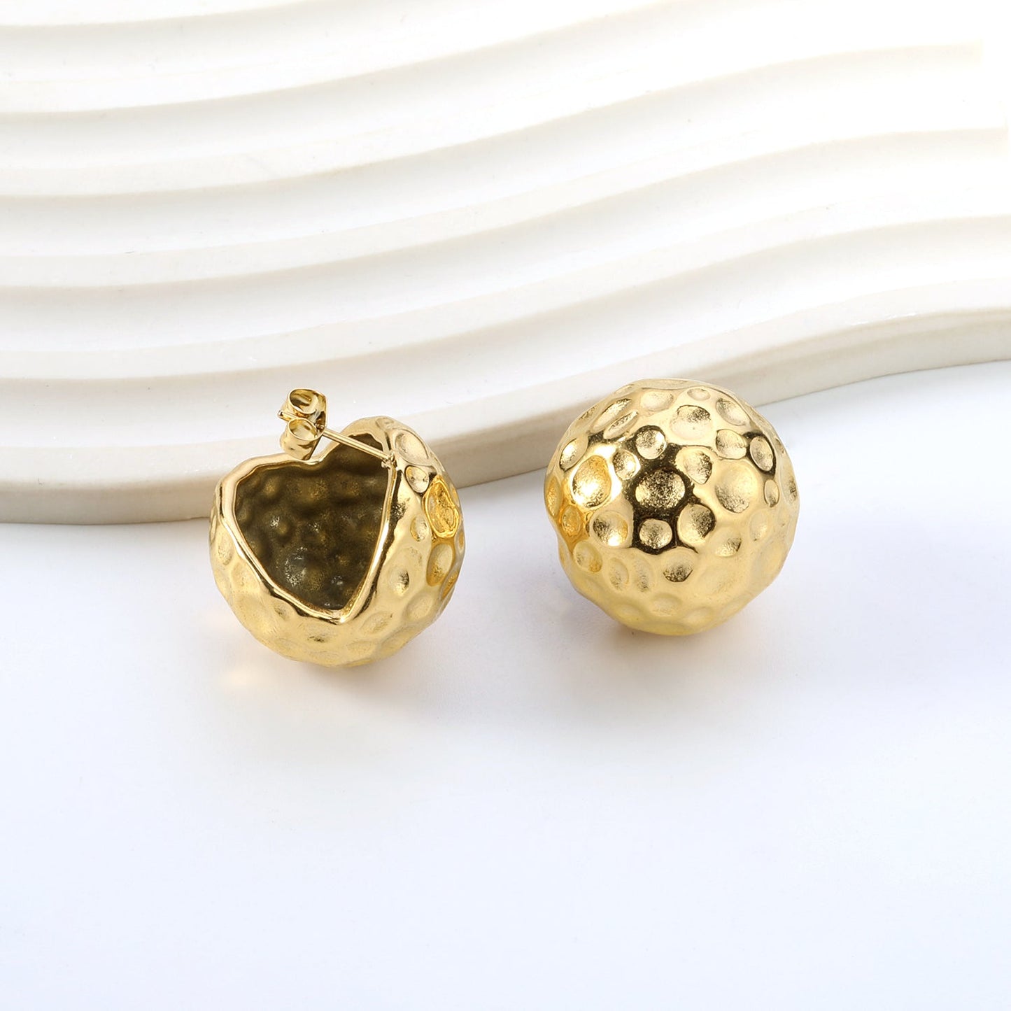Open Ball Hammered Stud Earrings 22mm Gold Color asonjewelry