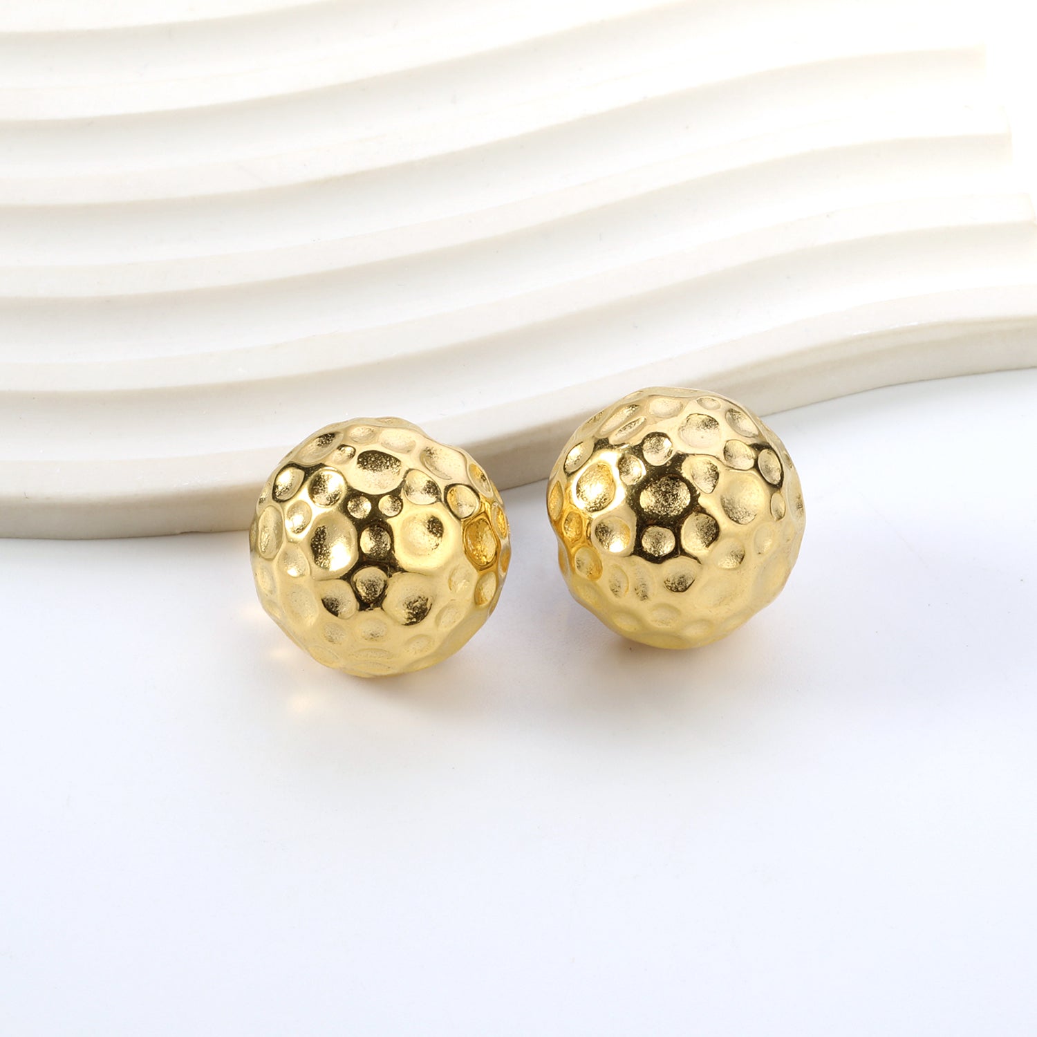 Open Ball Hammered Stud Earrings 22mm Gold Color asonjewelry