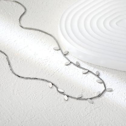 5.6*2.9mm Vine Shape 1.0 Box Chain 40+5cm+6mm Round Tail Plaque Necklace Steel/Golden asonjewelry