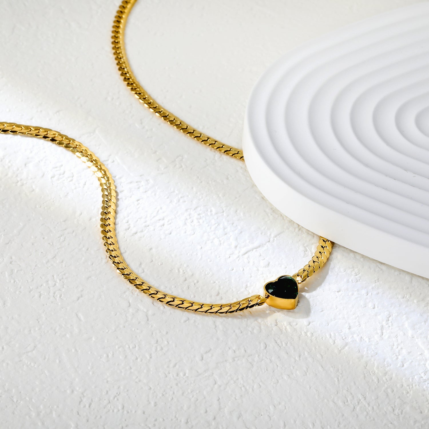 12.2mm White/Green Diamond Heart Pendant 4mm Golden Dragon Necklace 40+5cm+3*10mm Square Tail Plate/Cone Tail Plate Necklace Golden asonjewelry