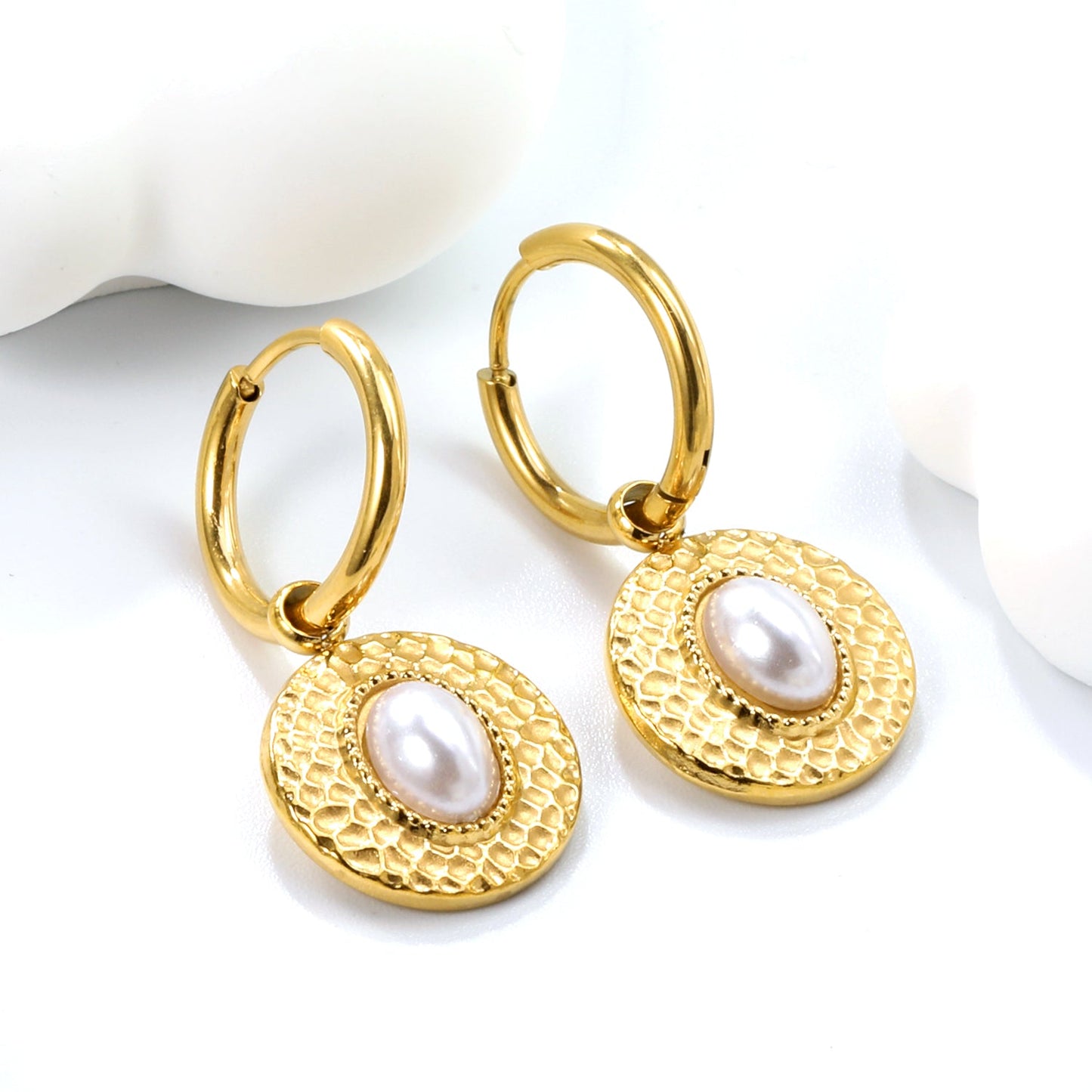 2*12mm I.D. earrings+15.5mm round cake stick imitation white pearl/pink crystal/tiger eye stone earrings gold color asonjewelry