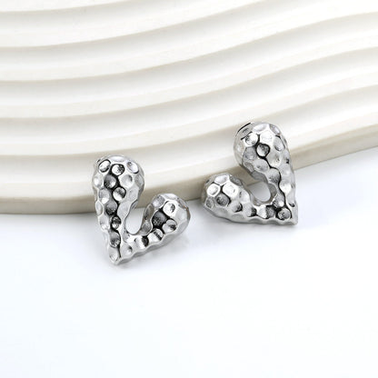 Pitted Faceted Heart Stud Earrings 23.8*21.5mm asonjewelry