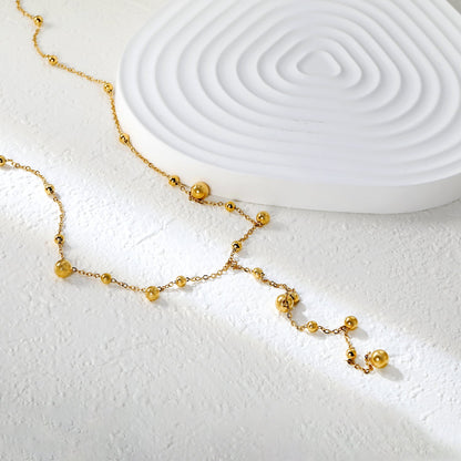 5mm+4mm+3mm Size Steel Beads 10cm Tassel 40+5cm +11.2*3.7mm Square Tail Plaque Necklace Gold asonjewelry