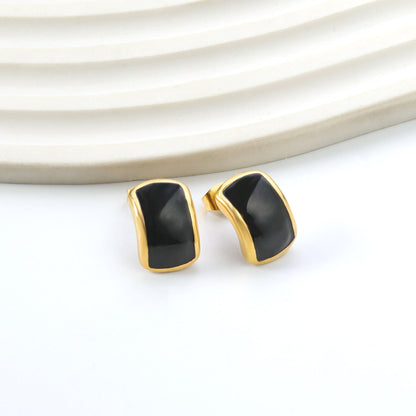 Curved rectangle with black oil drop earrings 10.6*15.8mm gold color asonjewelry